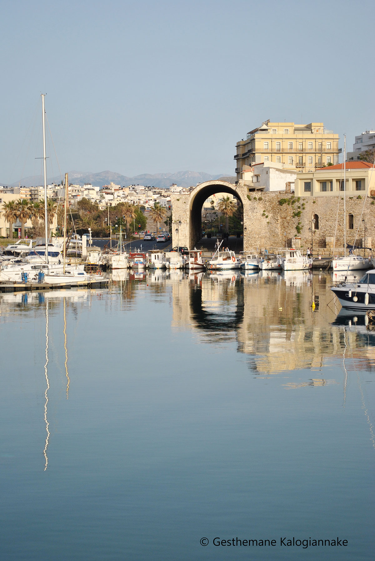 Part-of-the-shipyards-and-its-reflection,-Heracleion,-Crete,-Greece